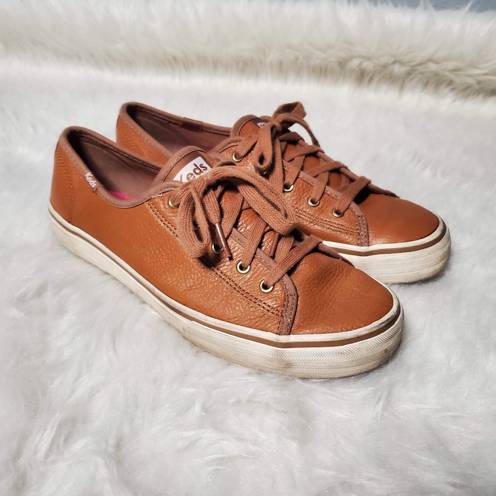 Keds Women's Brown Leather Lace Up Sneakers, 8